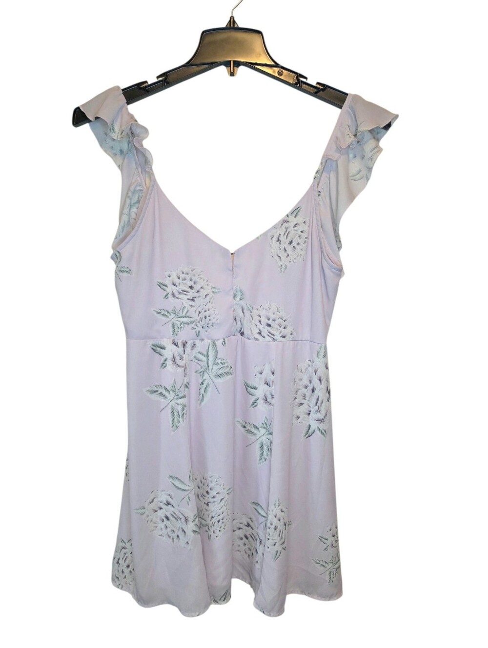 Show Me Your Mumu Lilac Floral Ruffle Strap Mini Dress, Small - Picture 2 of 8